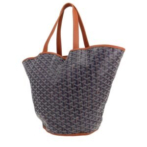 Goyard Belharra shopping bag in navy blue Goyard canvas and brown leather