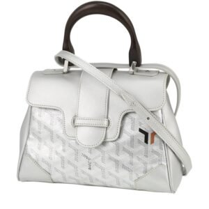 Goyard Saigon handbag in silver Goyard canvas and silver leather