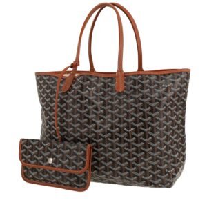 Goyard Saint-Louis shopping bag in brown and black Goyard canvas and brown leather