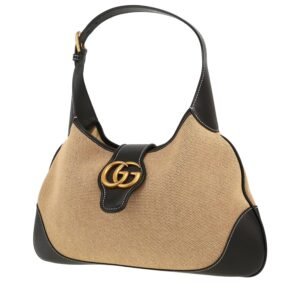 Gucci Aphrodite medium model handbag in beige canvas and black leather