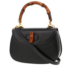 Gucci Bamboo handbag in navy blue leather and bamboo