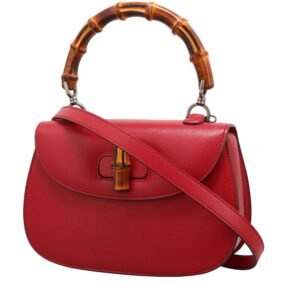 Gucci Bamboo handbag in red leather and bamboo
