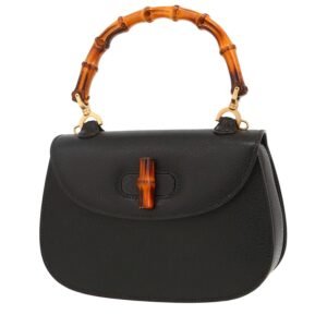 Gucci Bamboo small model handbag in black Pecari leather and bamboo