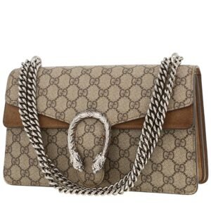 Gucci Dionysus bag worn on the shoulder or carried in the hand in beige "sûpreme GG" canvas and brown suede