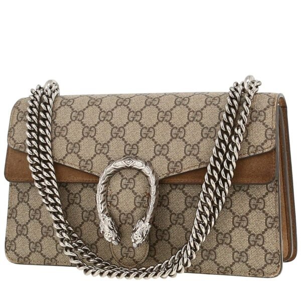 Gucci Dionysus bag worn on the shoulder or carried in the hand in beige "sûpreme GG" canvas and brown suede