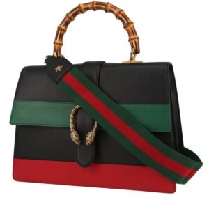 Gucci Dionysus Bamboo shoulder bag in black, green and red leather