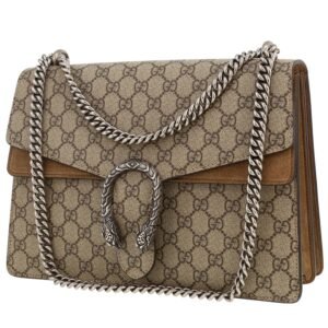 Gucci Dionysus handbag in beige "Suprême GG" canvas and brown Veau velours