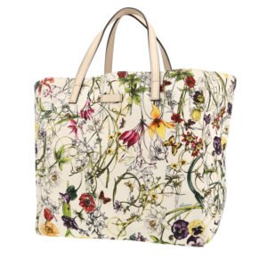 Gucci Floral Tote shopping bag in white canvas