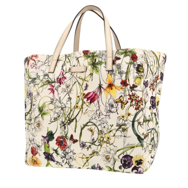 Gucci Floral Tote shopping bag in white canvas