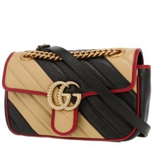 Gucci GG Marmont mini shoulder bag in black, beige and burgundy quilted leather