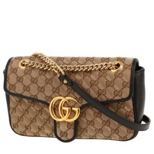 Gucci GG Marmont shoulder bag in beige "sûpreme GG" canvas and black leather