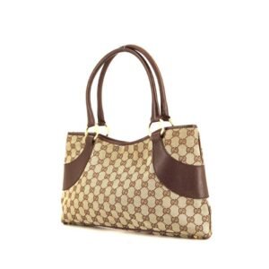Gucci Gucci Vintage handbag in grey monogram canvas and brown leather