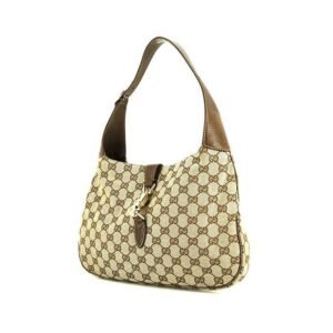 Gucci Jackie handbag in beige monogram canvas and brown leather