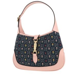 Gucci Jackie shoulder bag in blue denim canvas and pink leather