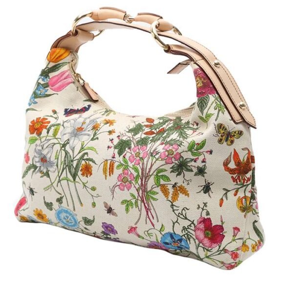 Gucci Mors handbag in white canvas and beige leather