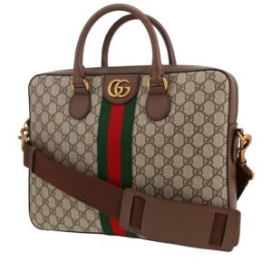 Gucci Ophidia briefcase in beige logo canvas and brown leather