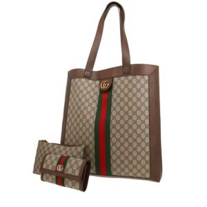 Gucci Ophidia shopping bag in beige monogram canvas and brown leather