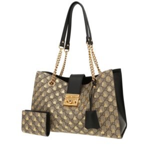 Gucci Padlock shopping bag in beige monogram canvas and black leather