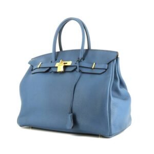 Hermes Birkin 35 cm handbag in blue leather taurillon clémence