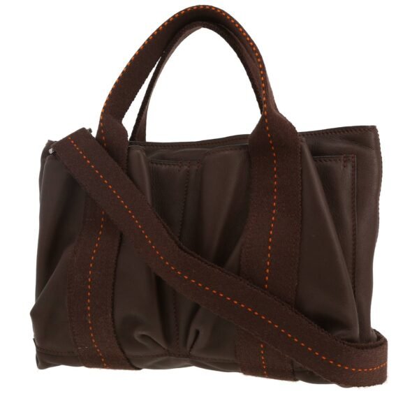 Hermès Caravane handbag in brown Swift leather and brown canvas