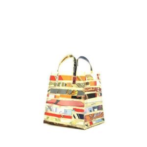 Hermès Cas du Sac small model handbag in off-white synthetic fabric and multicolor silk