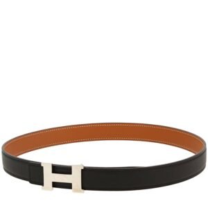 Hermès Ceinture H belt in black Swift leather and gold epsom leather