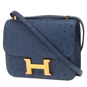 Hermès Constance mini shoulder bag in blue ostrich leather