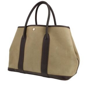 Hermès Garden shopping bag in khaki canvas and brown leather