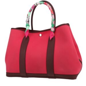 Hermès Garden shopping bag in pink canvas and burgundy leather