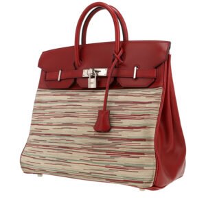 Hermes Haut à Courroies handbag in burgundy leather and beige vibrato leather