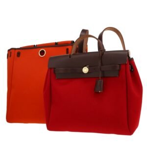 Hermès Herbag backpack in red canvas and brown leather