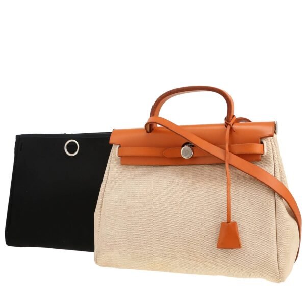 Hermès Herbag bag worn on the shoulder or carried in the hand in beige canvas and Hunter cowhide