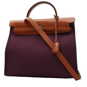 Hermès Herbag bag worn on the shoulder or carried in the hand in purple canvas and natural Hunter cowhide
