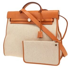 Hermès Herbag handbag in beige canvas and Hunter cowhide