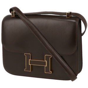Hermes Hermes Constance handbag in chocolate brown box leather and brown enamel