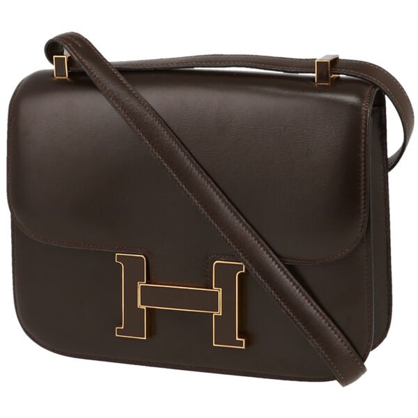 Hermes Hermes Constance handbag in chocolate brown box leather and brown enamel