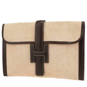 Hermès Jige pouch in beige canvas and brown box leather