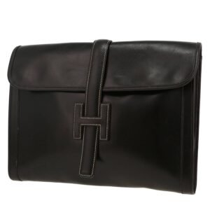 Hermès Jige pouch in black box leather