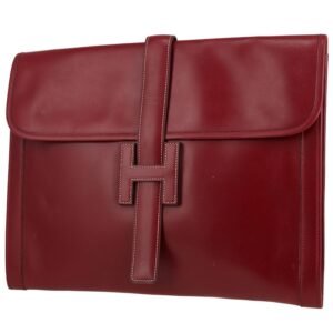 Hermès Jige pouch in burgundy box leather