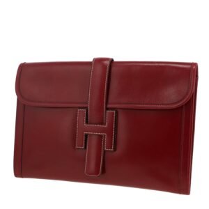 Hermès Jige pouch in burgundy box leather