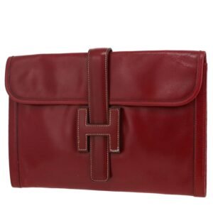 Hermès Jige pouch in burgundy box leather