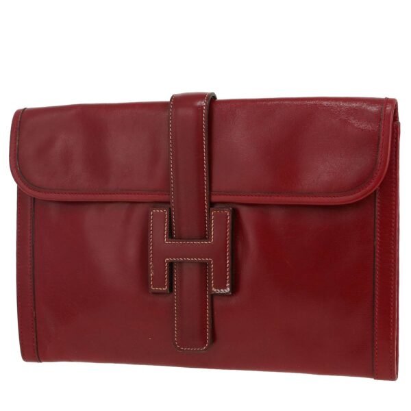 Hermès Jige pouch in burgundy box leather