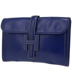 Hermès Jige pouch in Sapphire Blue box leather