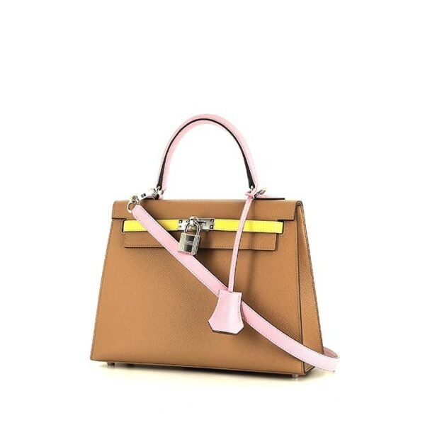 Hermès Kelly 25 cm handbag in beige Chai, mauve Sylvestre and yellow Lime tricolor epsom leather