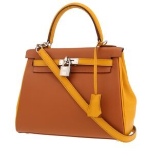 Hermès Kelly 25 cm handbag in gold and Jaune Ambre Swift leather