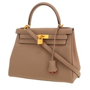 Hermès Kelly 28 cm handbag in tourterelle grey leather taurillon clémence