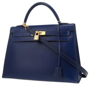 Hermès Kelly 32 cm handbag in blue box leather