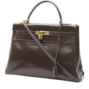 Hermès Kelly 32 cm handbag in chocolate brown box leather