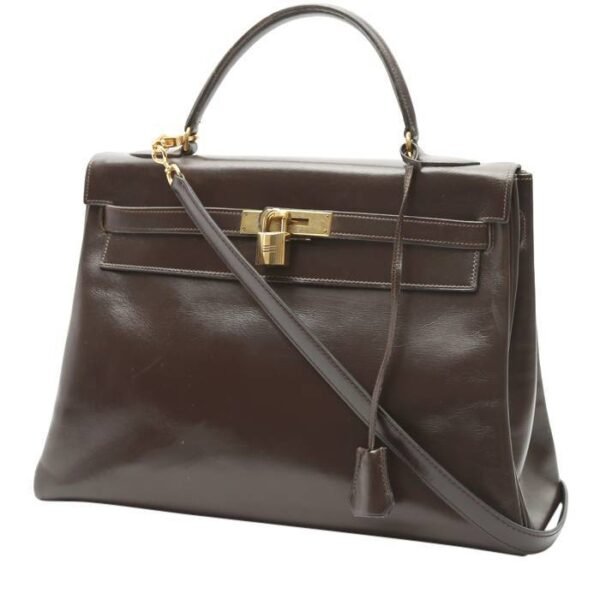 Hermès Kelly 32 cm handbag in chocolate brown box leather