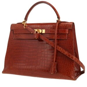 Hermès Kelly 32 cm handbag in cognac porosus crocodile